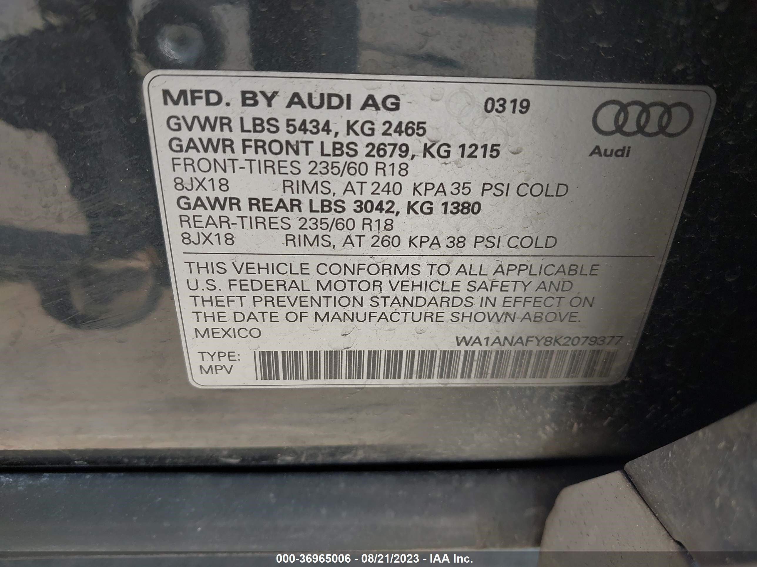 Photo 8 VIN: WA1ANAFY8K2079377 - AUDI Q5 