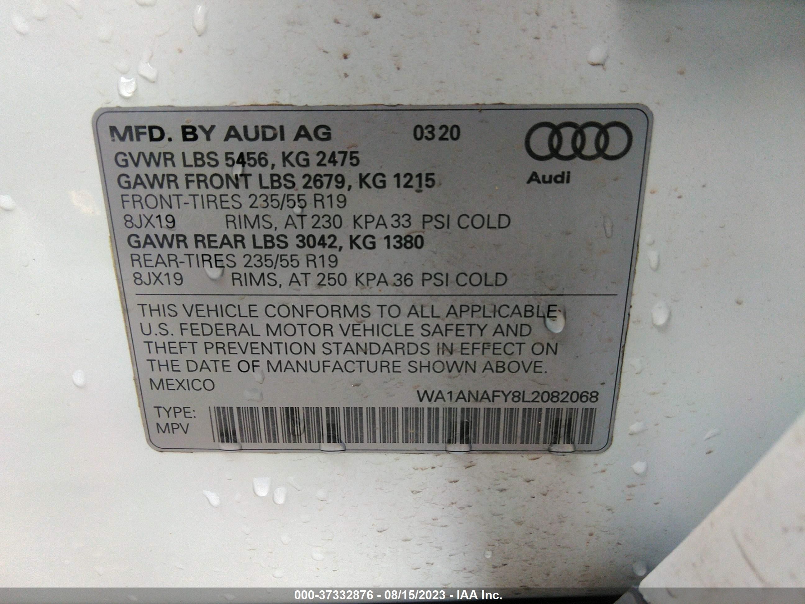 Photo 8 VIN: WA1ANAFY8L2082068 - AUDI Q5 