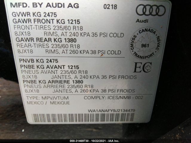 Photo 8 VIN: WA1ANAFY9J2134479 - AUDI Q5 