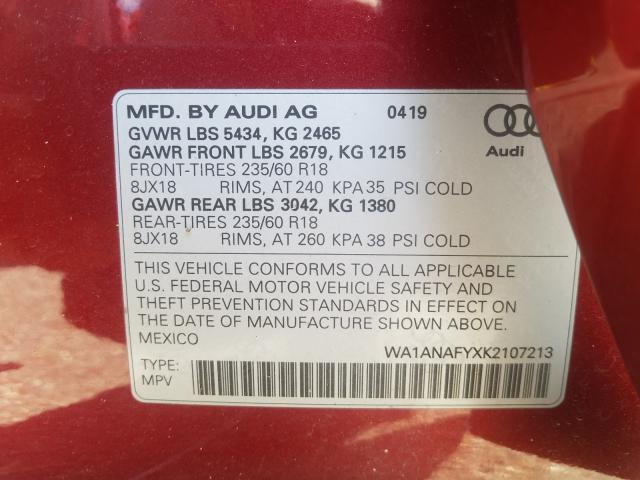 Photo 9 VIN: WA1ANAFYXK2107213 - AUDI Q5 