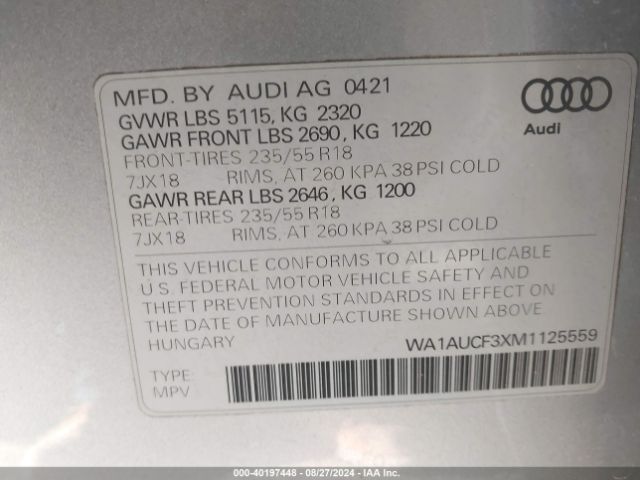 Photo 8 VIN: WA1AUCF3XM1125559 - AUDI Q3 