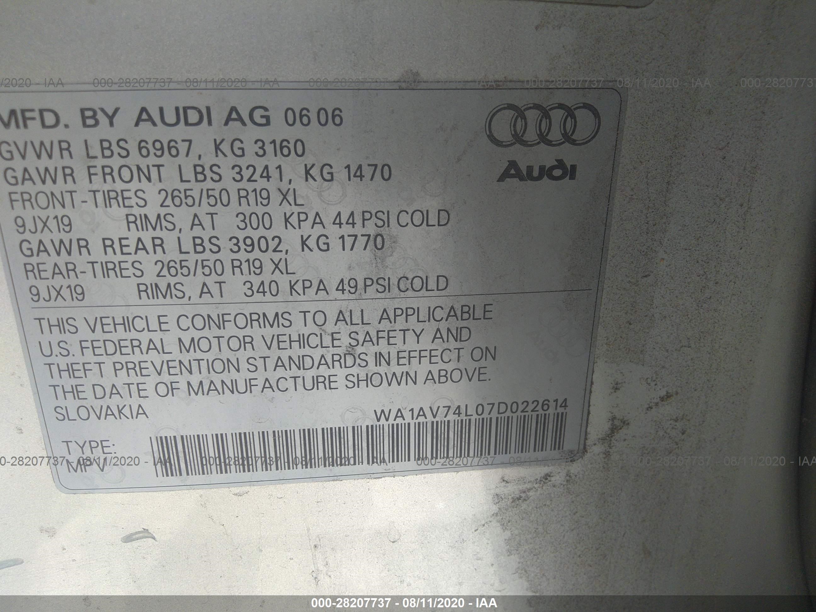 Photo 8 VIN: WA1AV74L07D022614 - AUDI Q7 