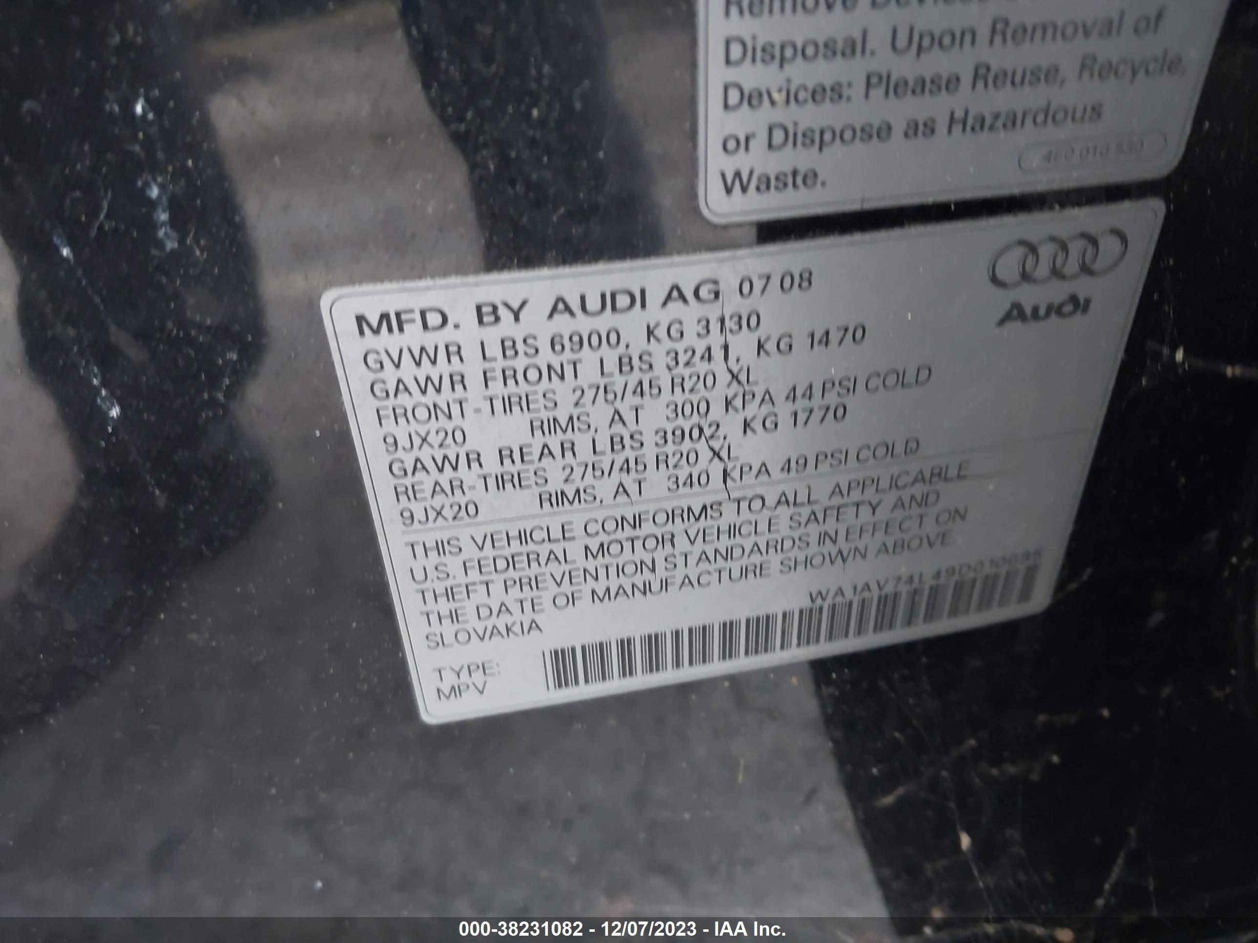 Photo 8 VIN: WA1AV74L49D010095 - AUDI Q7 