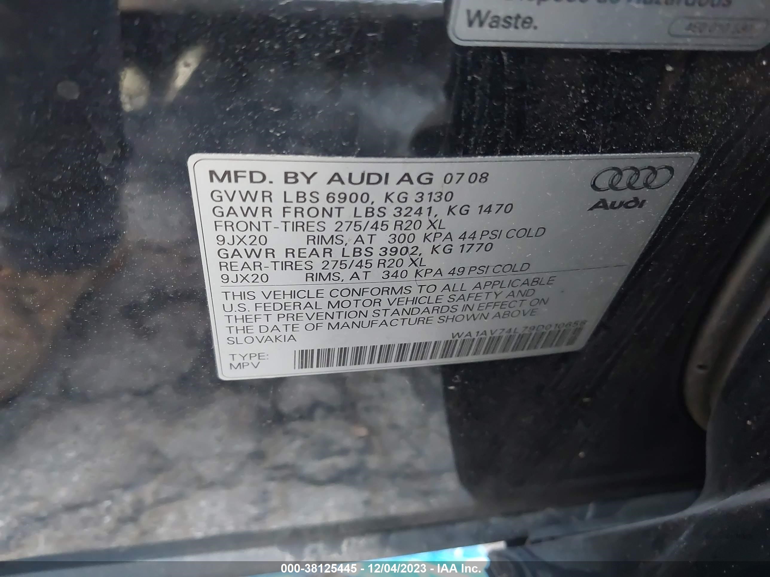 Photo 8 VIN: WA1AV74L79D010656 - AUDI Q7 