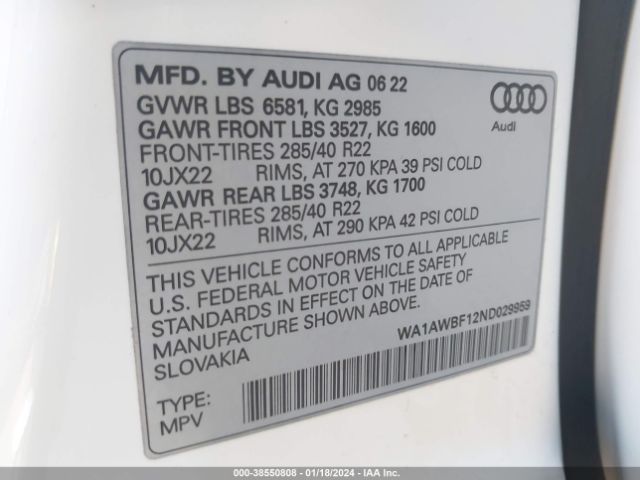 Photo 8 VIN: WA1AWBF12ND029959 - AUDI SQ8 