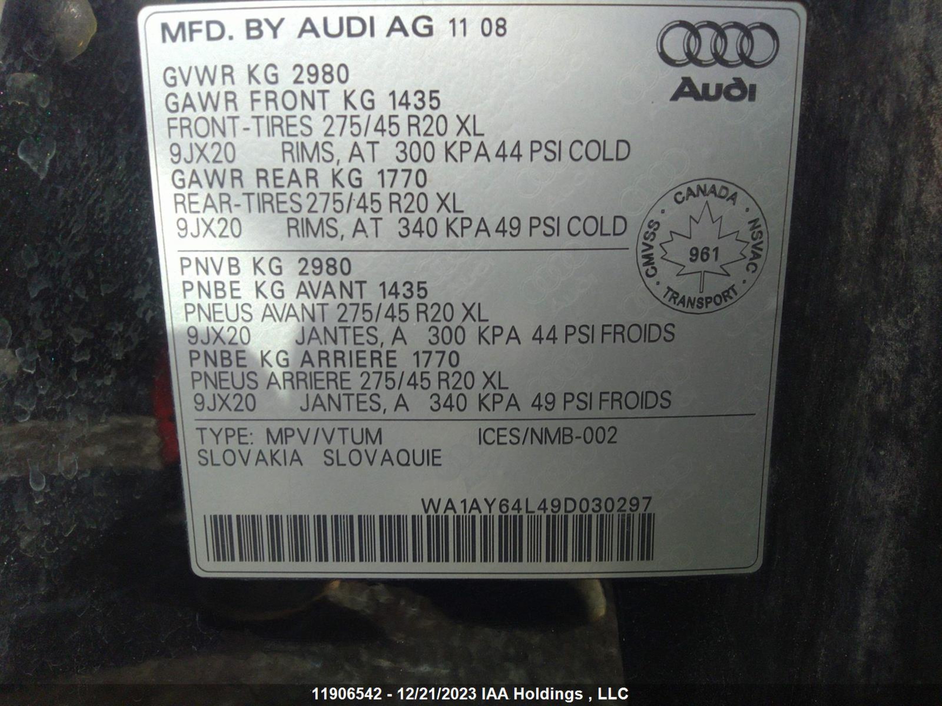 Photo 8 VIN: WA1AY64L49D030297 - AUDI Q7 