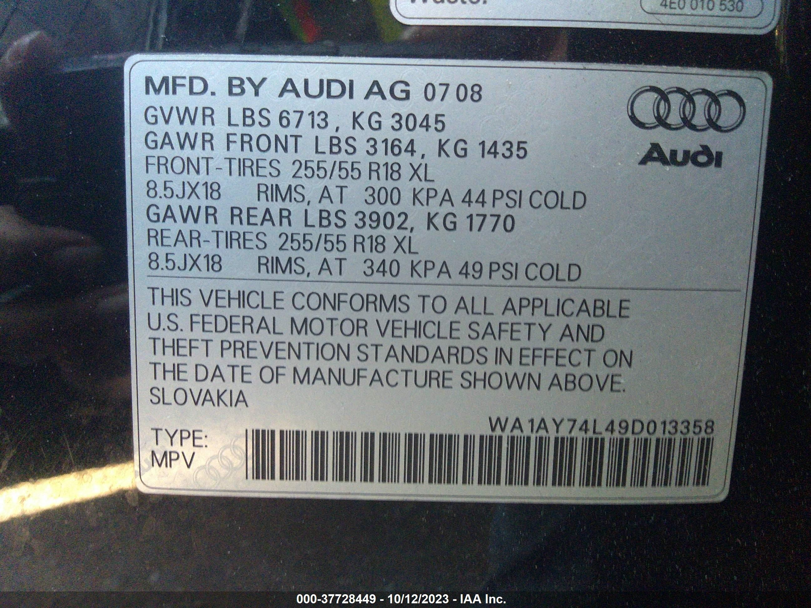 Photo 8 VIN: WA1AY74L49D013358 - AUDI Q7 