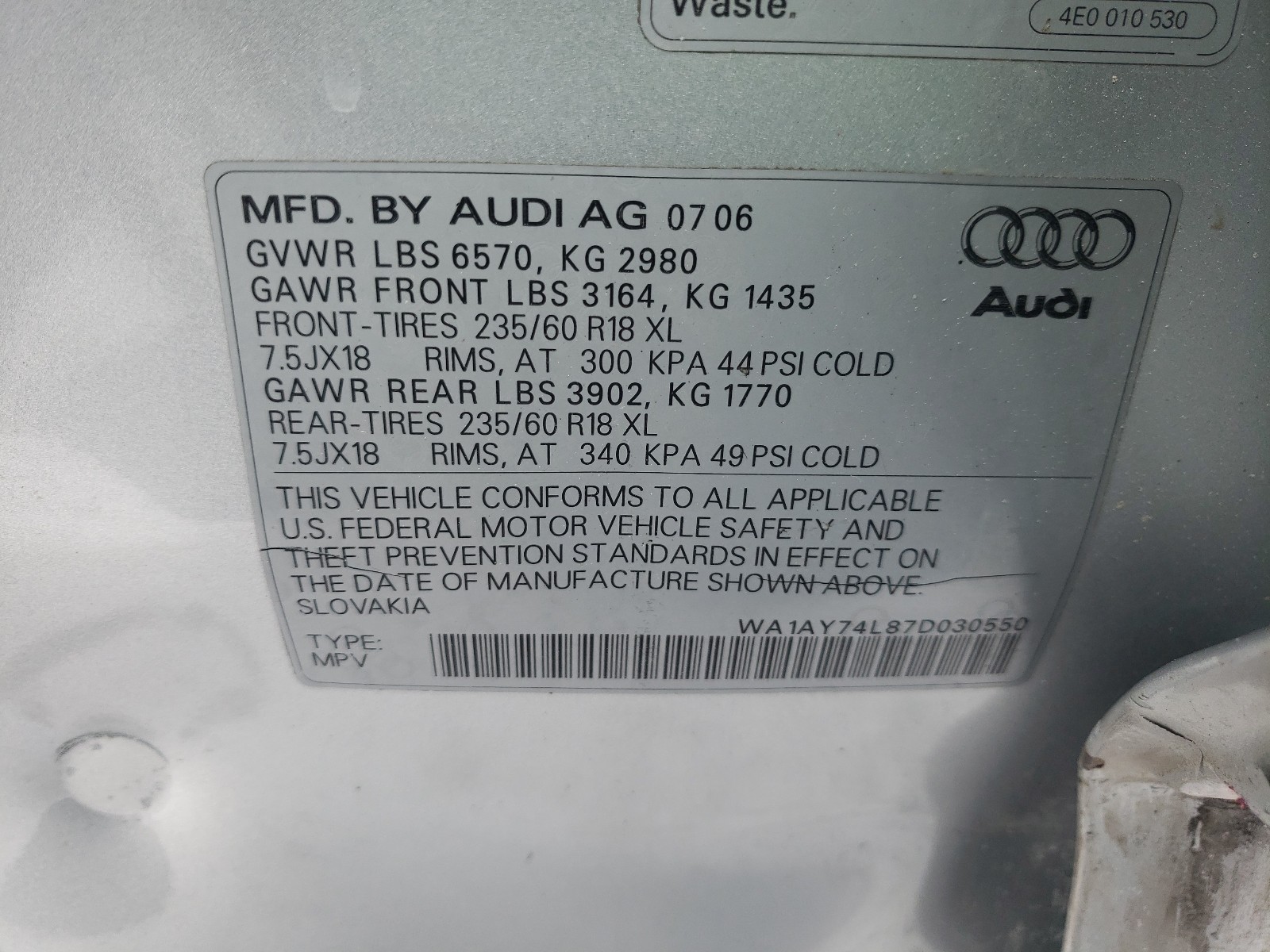 Photo 9 VIN: WA1AY74L87D030550 - AUDI Q7 3.6 QUA 