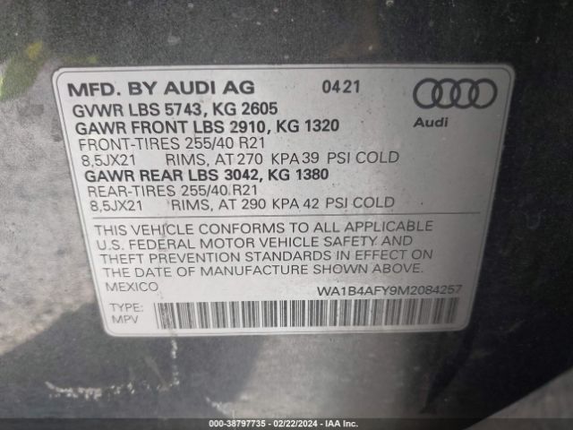 Photo 8 VIN: WA1B4AFY9M2084257 - AUDI SQ5 