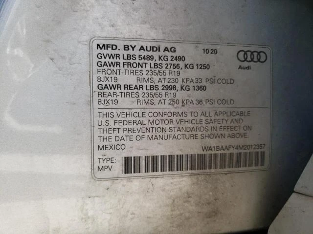 Photo 12 VIN: WA1BAAFY4M2012357 - AUDI Q5 PREMIUM 