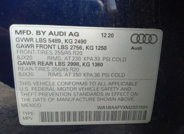 Photo 8 VIN: WA1BAAFYXM2037604 - AUDI Q5 