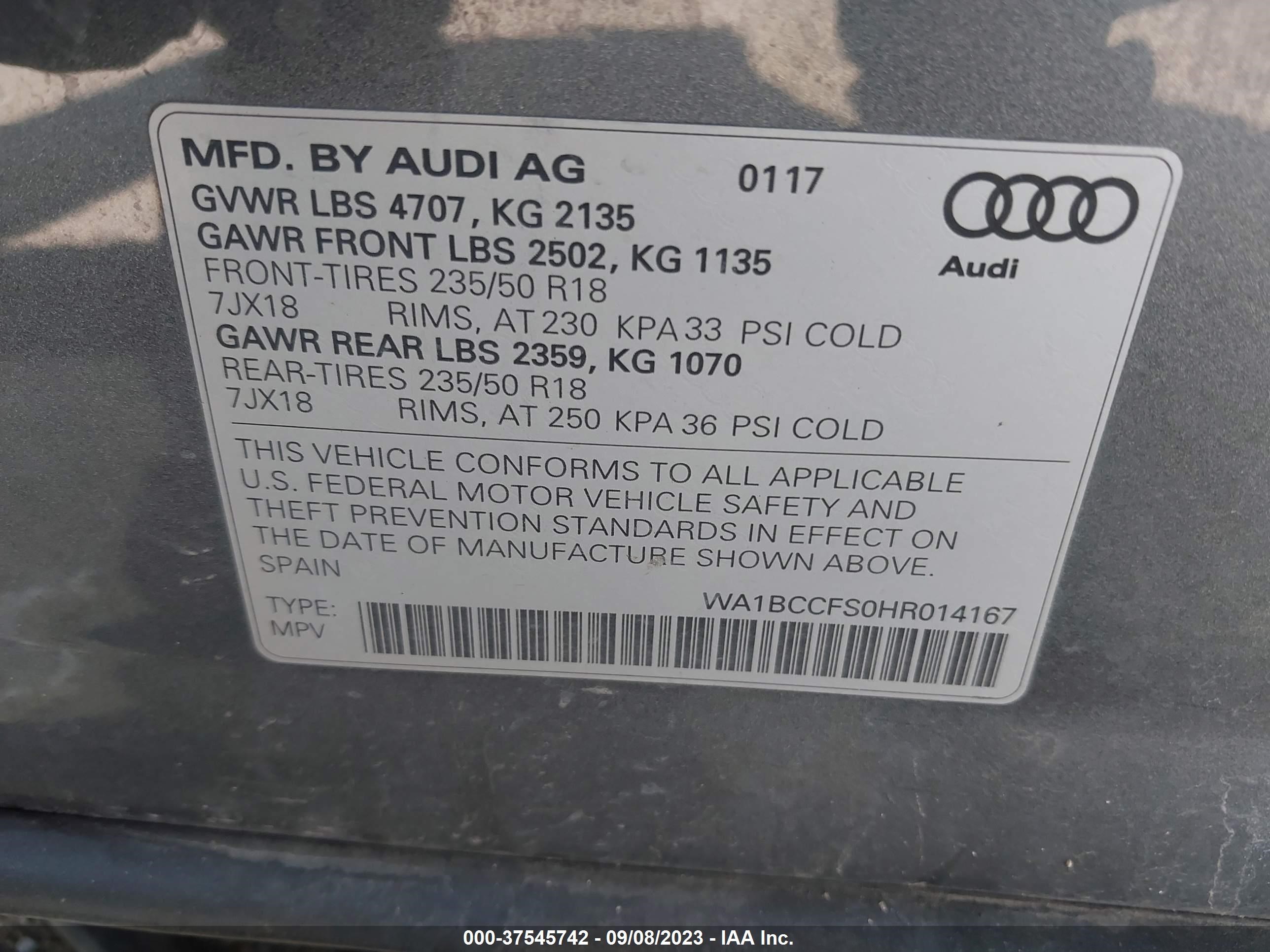 Photo 8 VIN: WA1BCCFS0HR014167 - AUDI Q3 