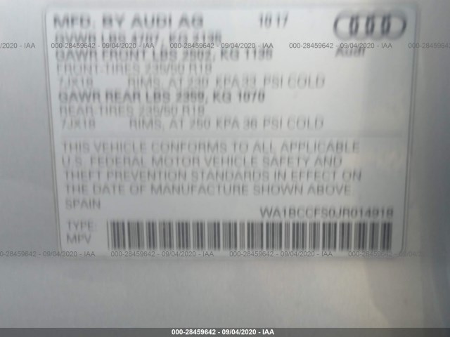 Photo 8 VIN: WA1BCCFS0JR014918 - AUDI Q3 