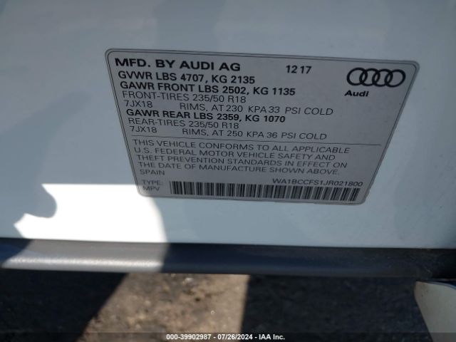 Photo 8 VIN: WA1BCCFS1JR021800 - AUDI Q3 