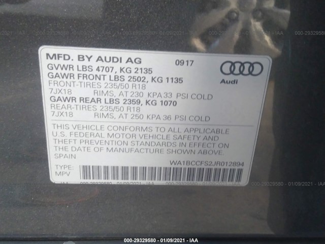 Photo 8 VIN: WA1BCCFS2JR012894 - AUDI Q3 