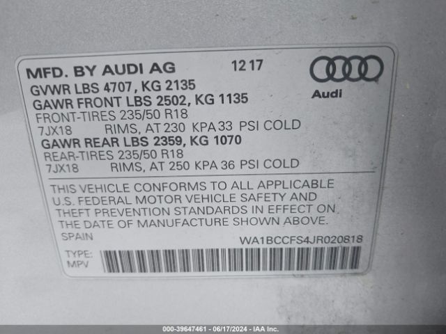 Photo 8 VIN: WA1BCCFS4JR020818 - AUDI Q3 