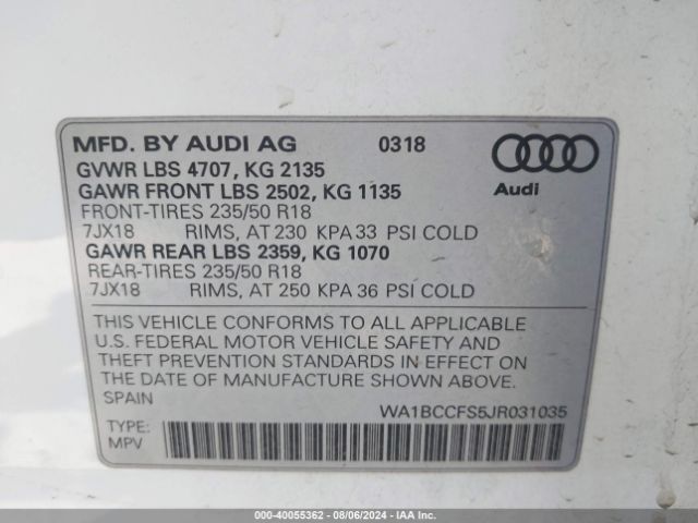 Photo 8 VIN: WA1BCCFS5JR031035 - AUDI Q3 