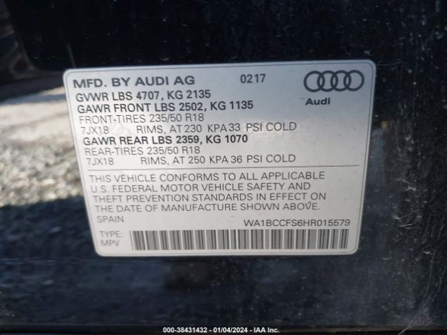 Photo 8 VIN: WA1BCCFS6HR015579 - AUDI Q3 