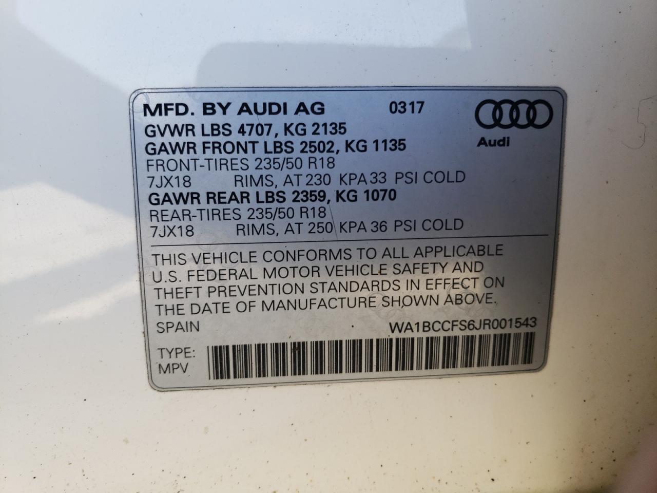 Photo 11 VIN: WA1BCCFS6JR001543 - AUDI Q3 