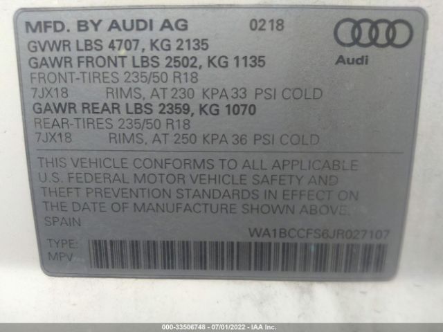 Photo 8 VIN: WA1BCCFS6JR027107 - AUDI Q3 