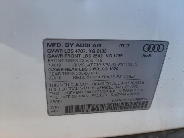 Photo 9 VIN: WA1BCCFSXJR002727 - AUDI Q3 PREMIUM 