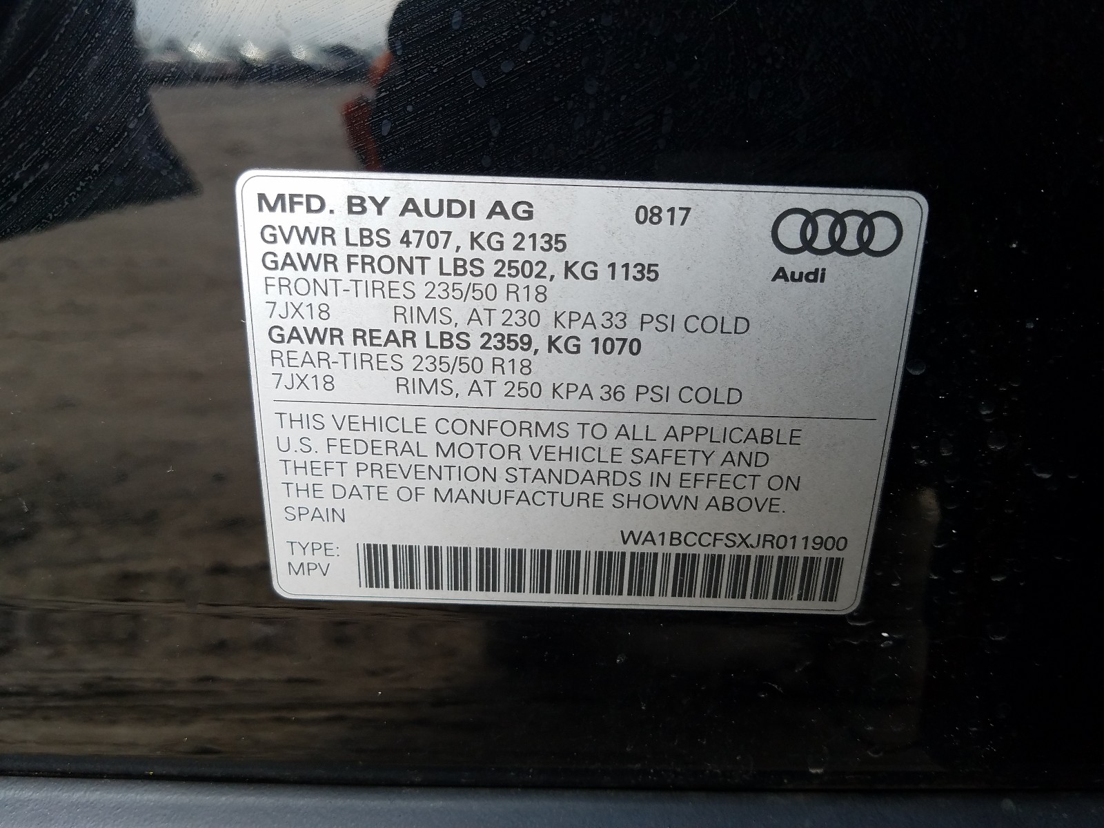 Photo 9 VIN: WA1BCCFSXJR011900 - AUDI Q3 PREMIUM 