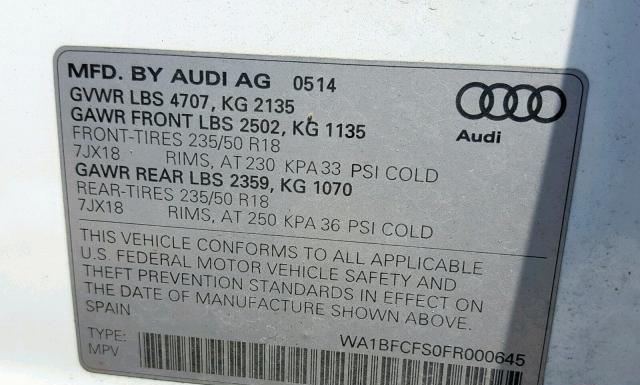 Photo 9 VIN: WA1BFCFS0FR000645 - AUDI Q3 