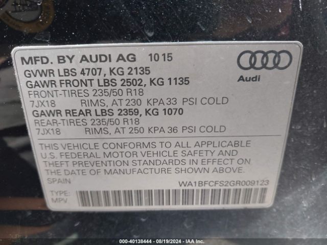 Photo 8 VIN: WA1BFCFS2GR009123 - AUDI Q3 