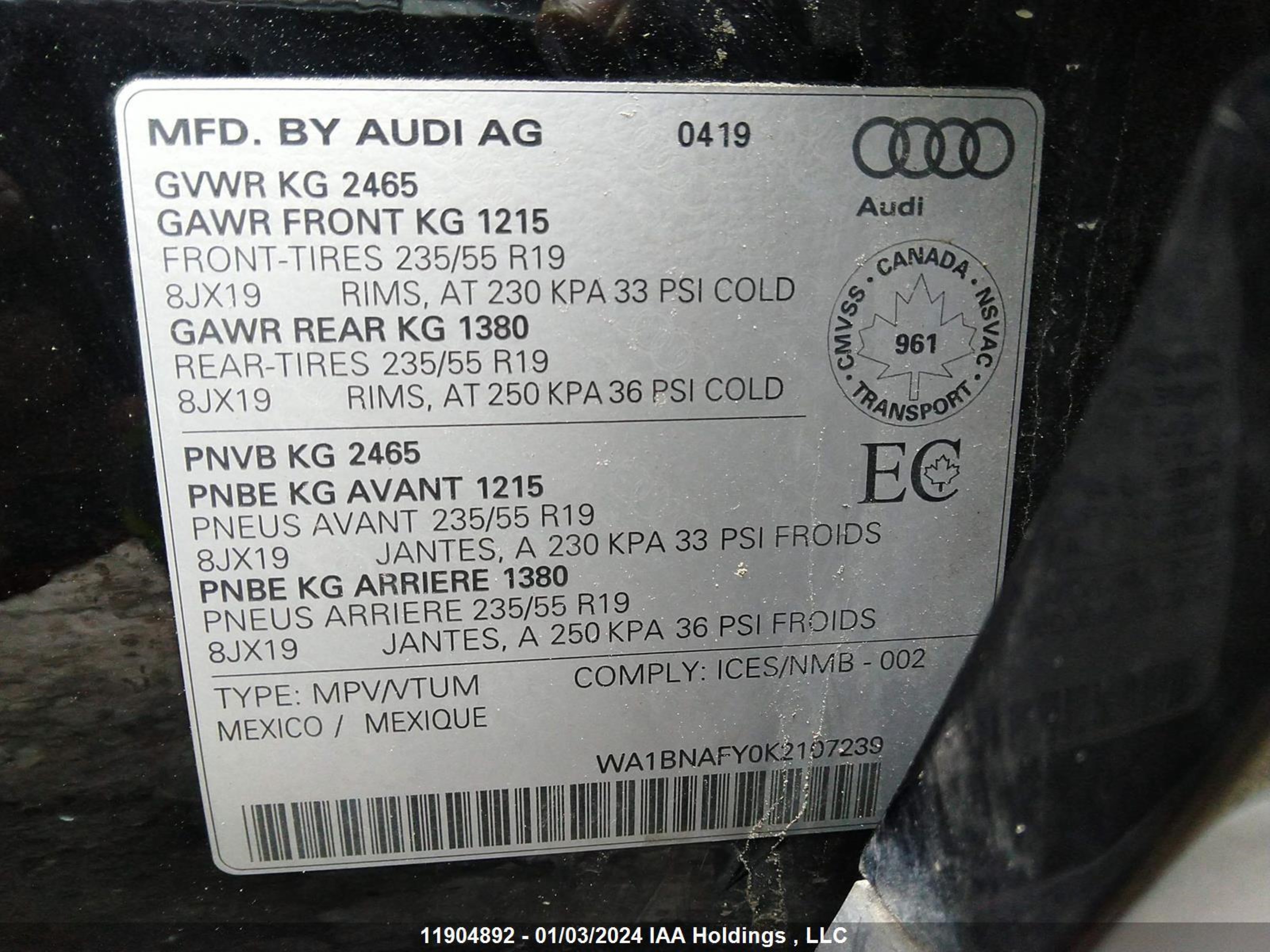 Photo 8 VIN: WA1BNAFY0K2107239 - AUDI Q5 