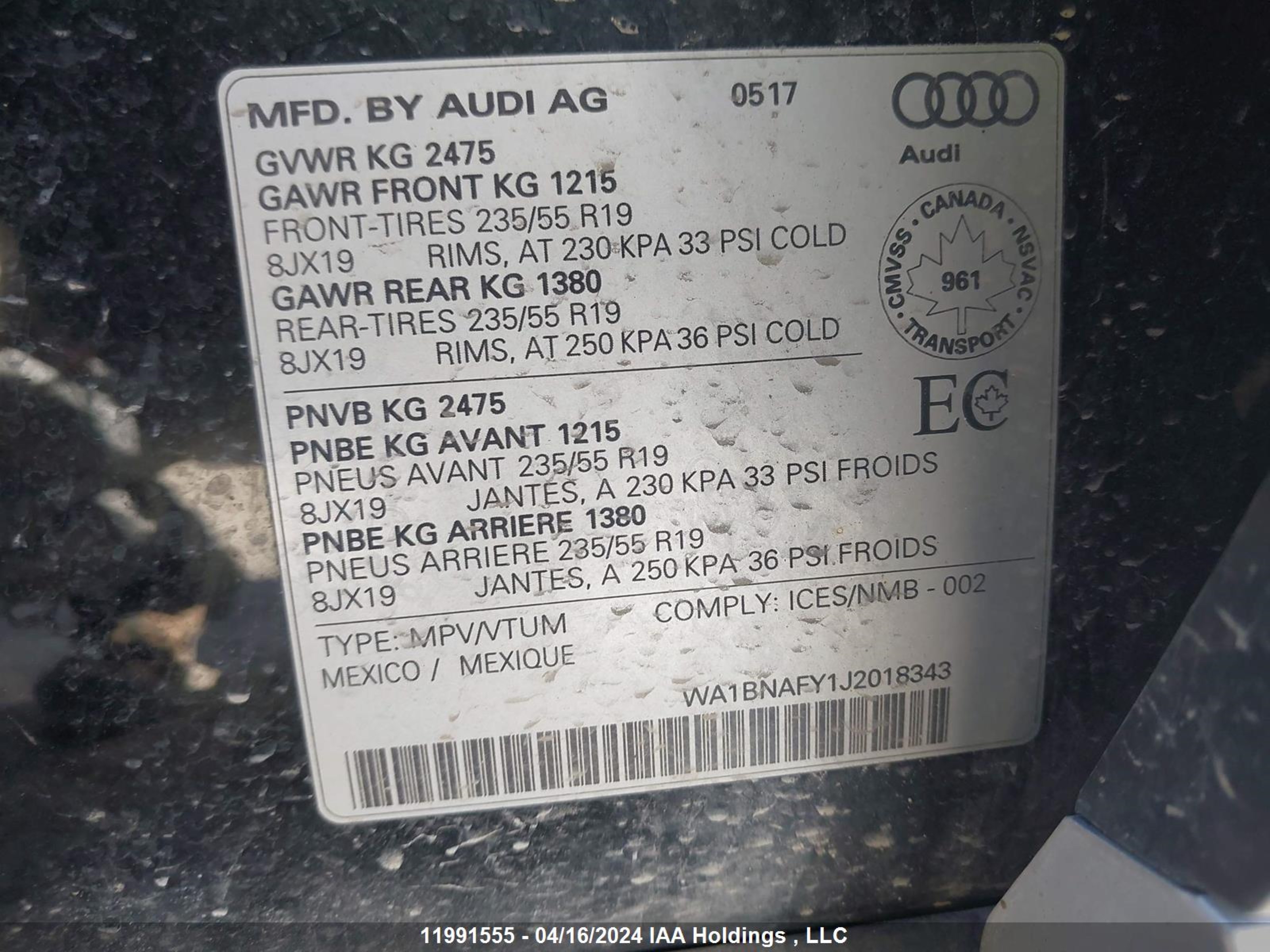 Photo 8 VIN: WA1BNAFY1J2018343 - AUDI Q5 