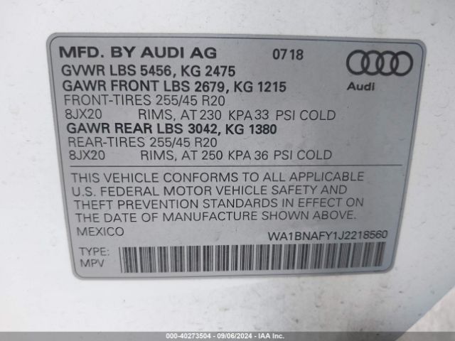 Photo 8 VIN: WA1BNAFY1J2218560 - AUDI Q5 