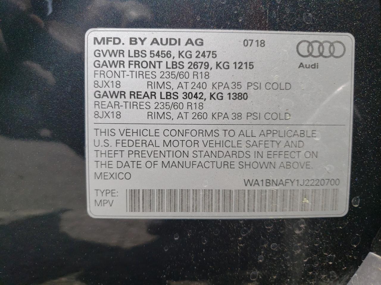 Photo 13 VIN: WA1BNAFY1J2220700 - AUDI Q5 