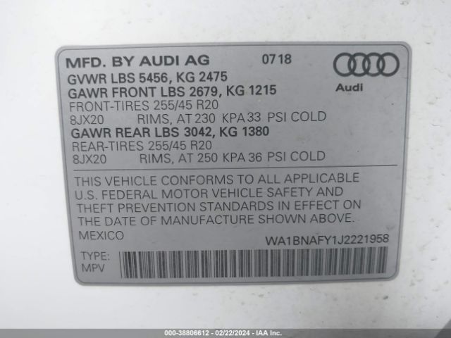 Photo 8 VIN: WA1BNAFY1J2221958 - AUDI Q5 