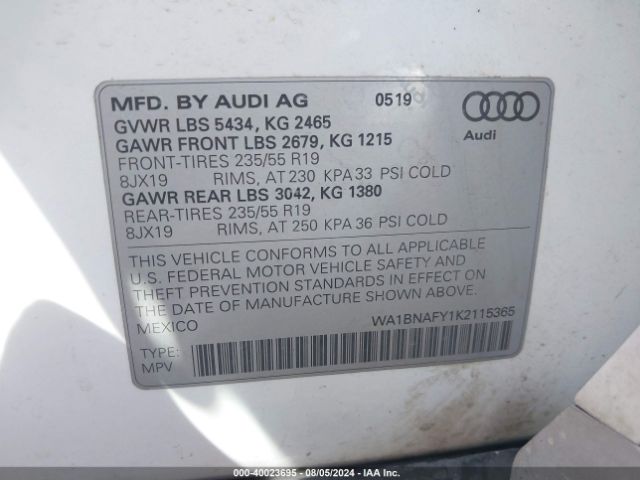 Photo 8 VIN: WA1BNAFY1K2115365 - AUDI Q5 