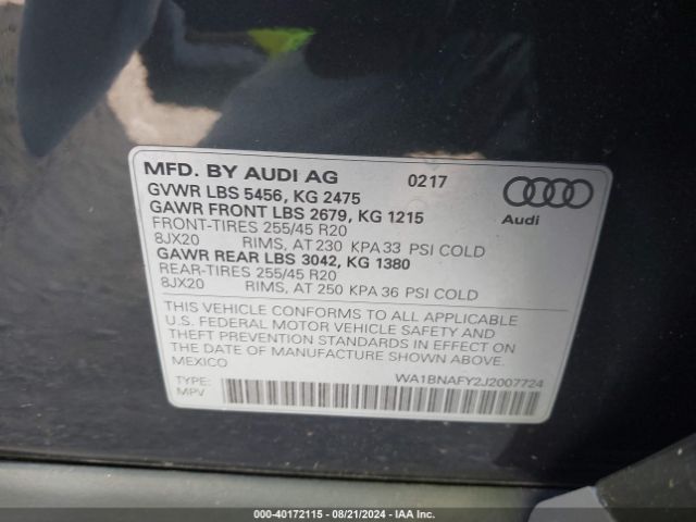 Photo 8 VIN: WA1BNAFY2J2007724 - AUDI Q5 