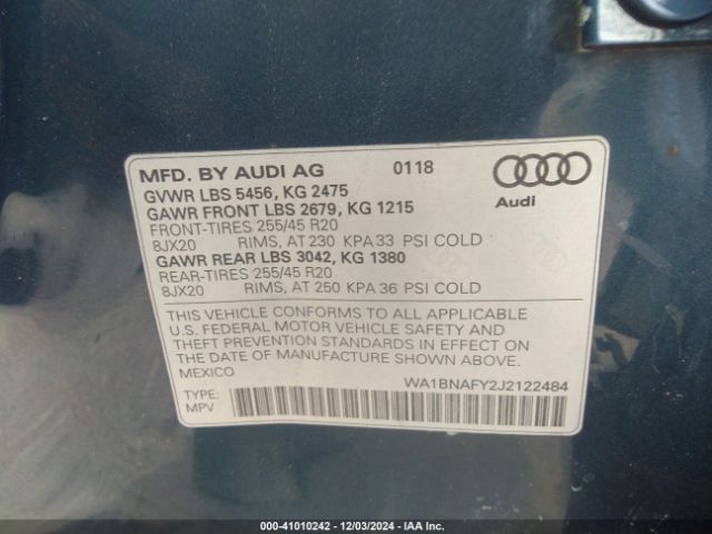 Photo 8 VIN: WA1BNAFY2J2122484 - AUDI Q5 