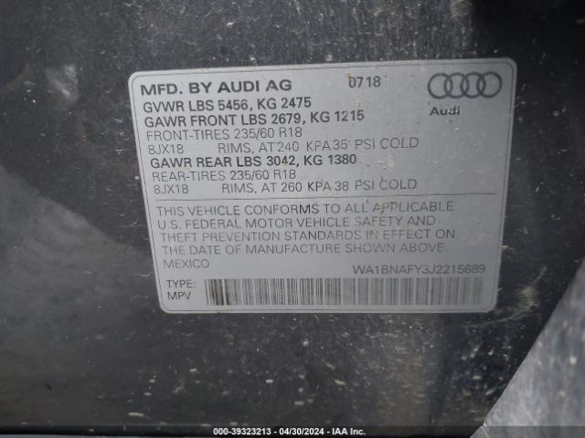 Photo 8 VIN: WA1BNAFY3J2215689 - AUDI Q5 