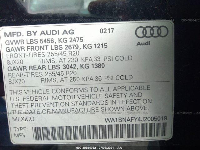 Photo 8 VIN: WA1BNAFY4J2005019 - AUDI Q5 