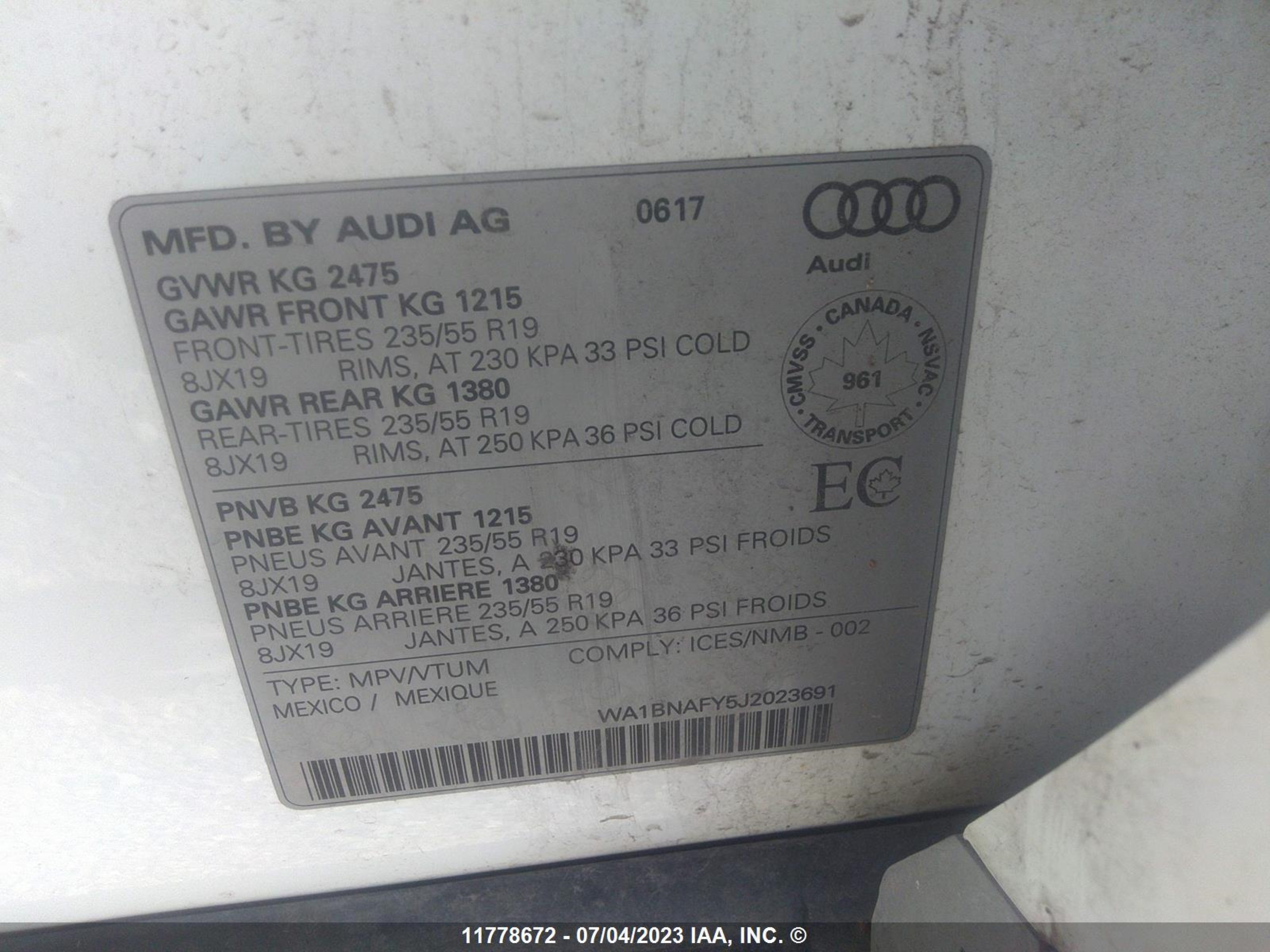 Photo 8 VIN: WA1BNAFY5J2023691 - AUDI Q5 