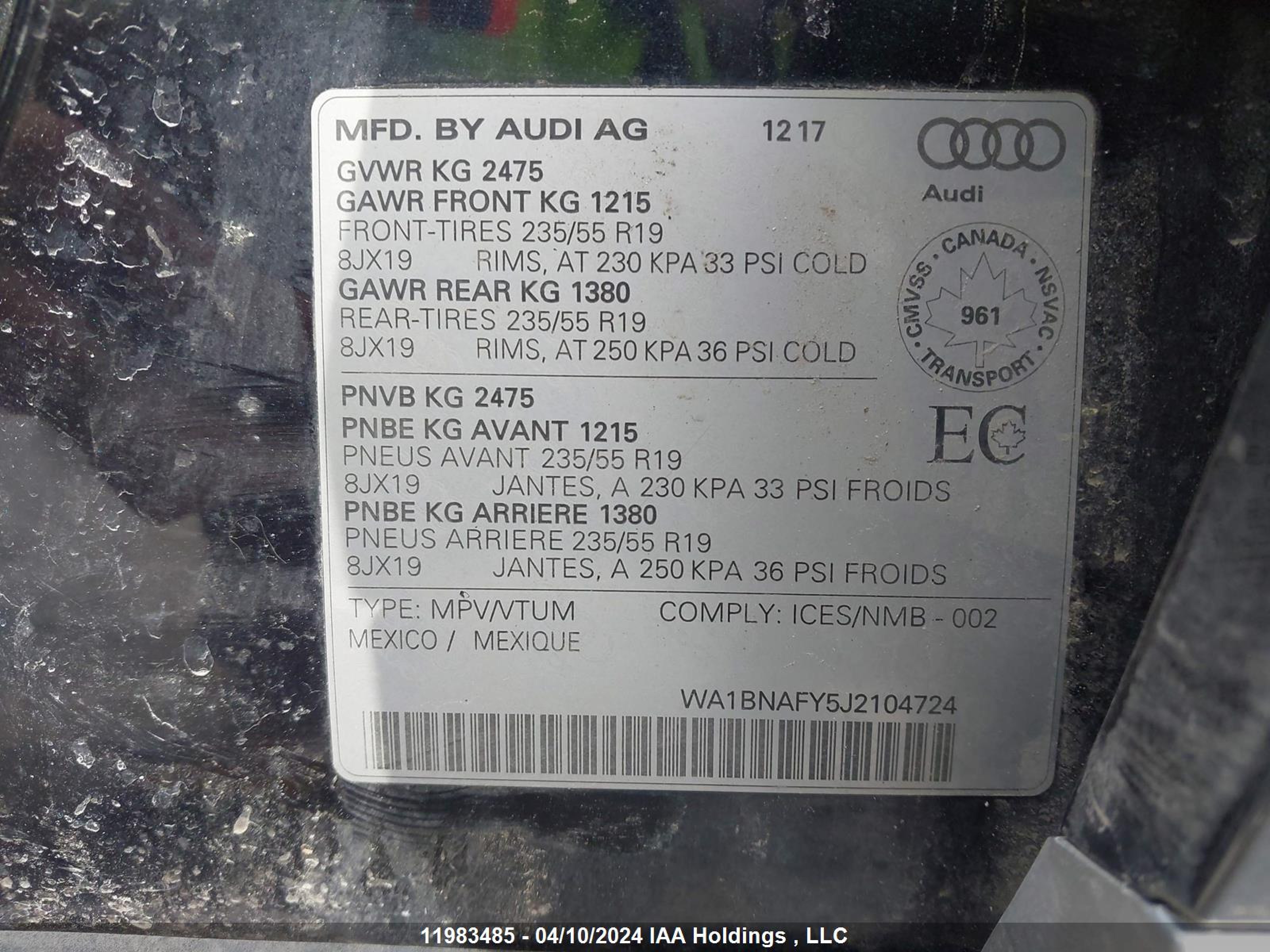 Photo 8 VIN: WA1BNAFY5J2104724 - AUDI Q5 