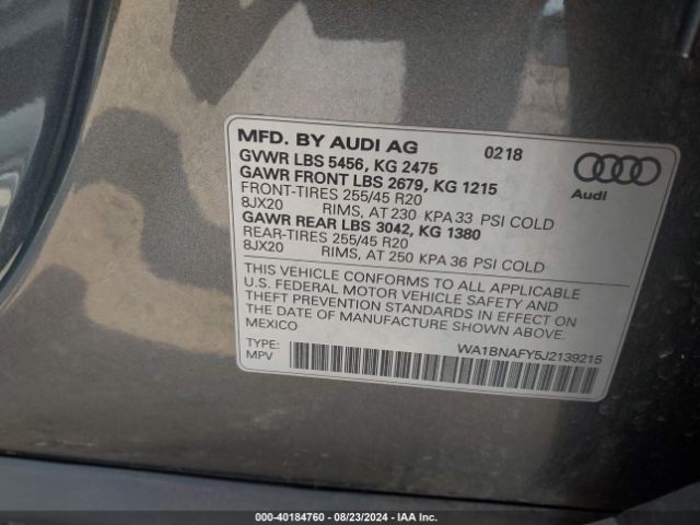 Photo 8 VIN: WA1BNAFY5J2139215 - AUDI Q5 