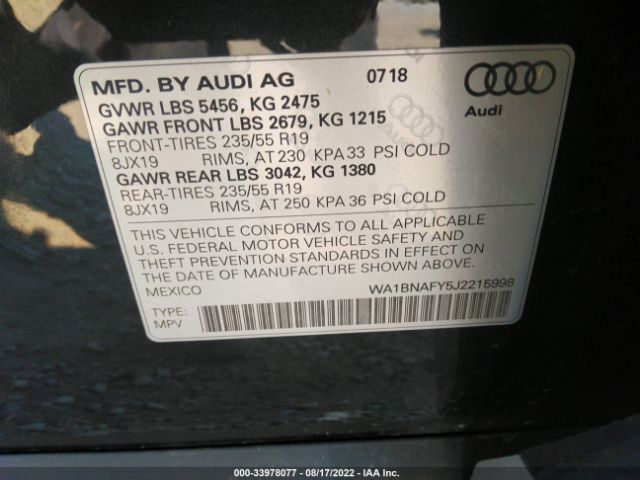 Photo 8 VIN: WA1BNAFY5J2215998 - AUDI Q5 