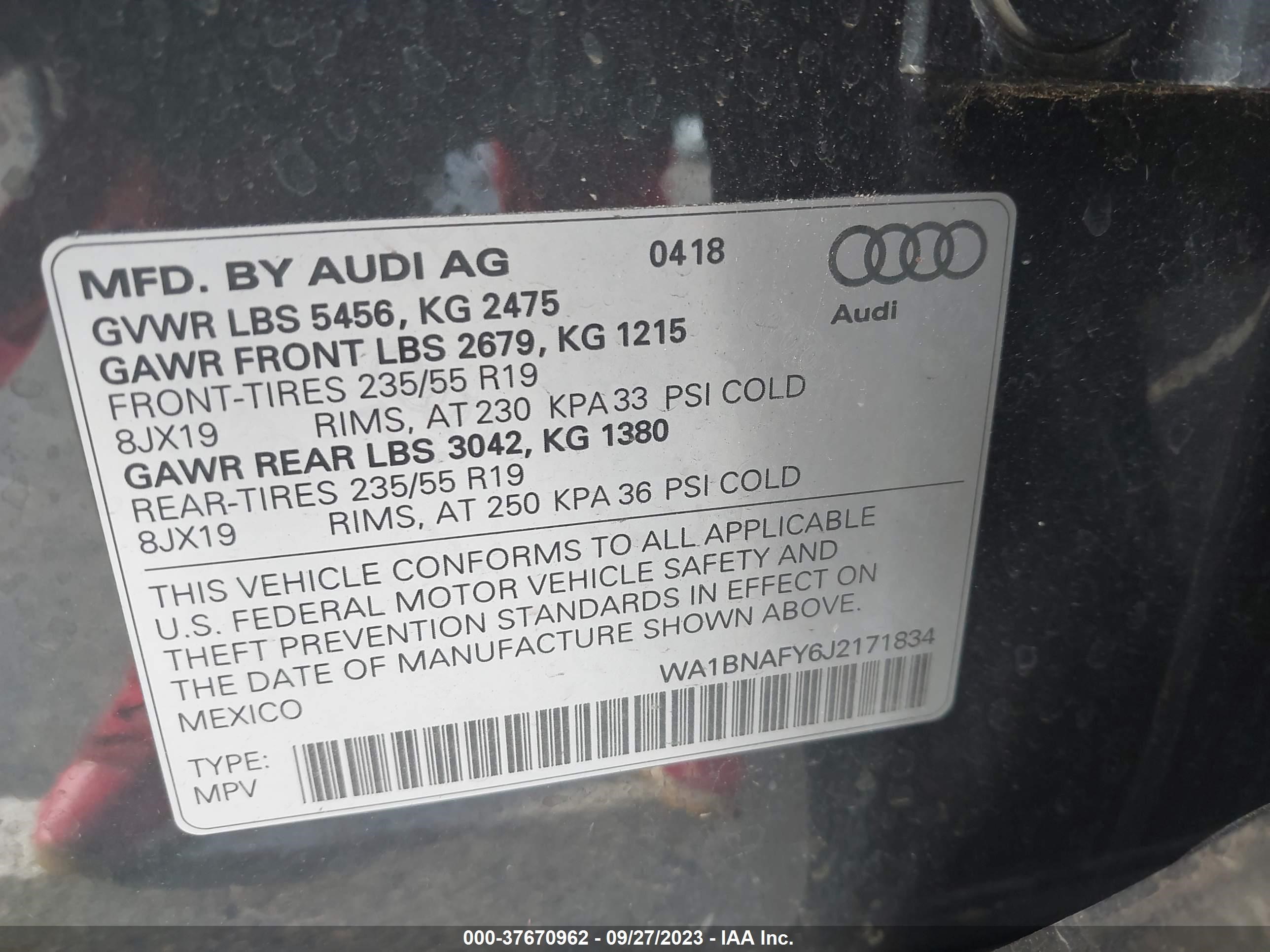 Photo 8 VIN: WA1BNAFY6J2171834 - AUDI Q5 