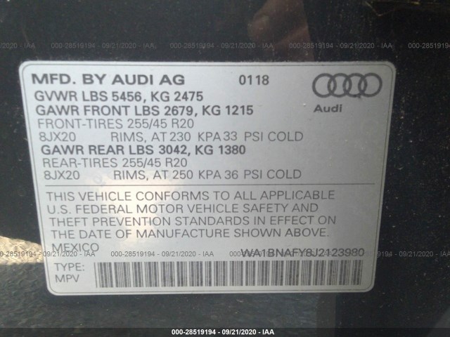 Photo 8 VIN: WA1BNAFY8J2123980 - AUDI Q5 