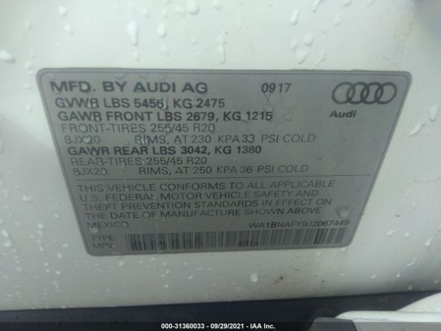 Photo 8 VIN: WA1BNAFY9J2067449 - AUDI Q5 