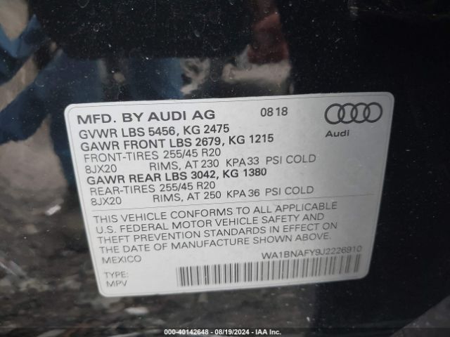 Photo 8 VIN: WA1BNAFY9J2226910 - AUDI Q5 