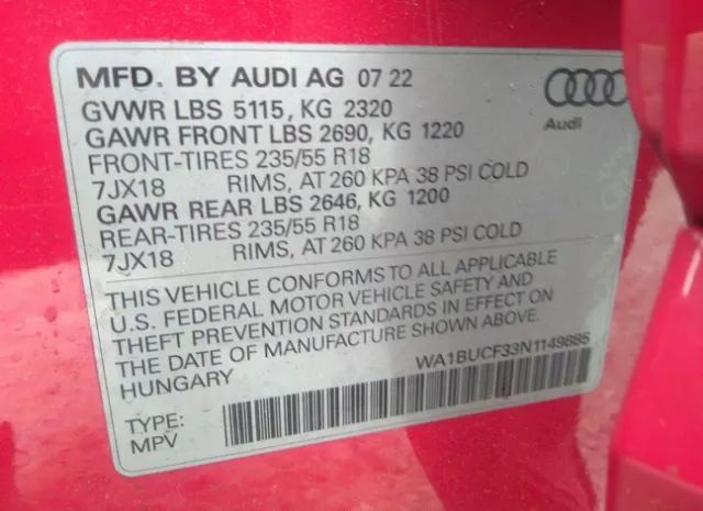 Photo 8 VIN: WA1BUCF33N1149885 - AUDI Q3 