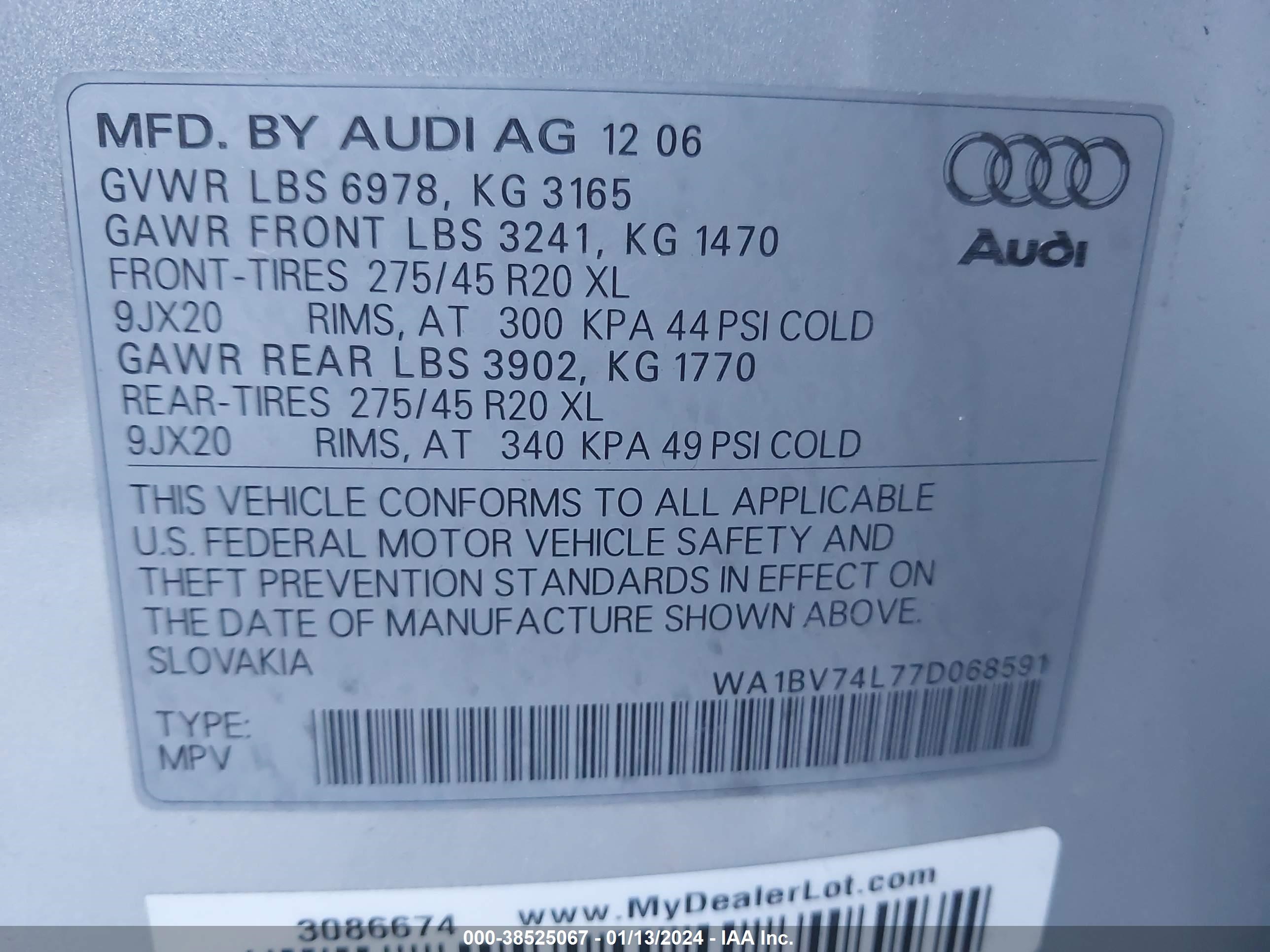 Photo 8 VIN: WA1BV74L77D068591 - AUDI Q7 