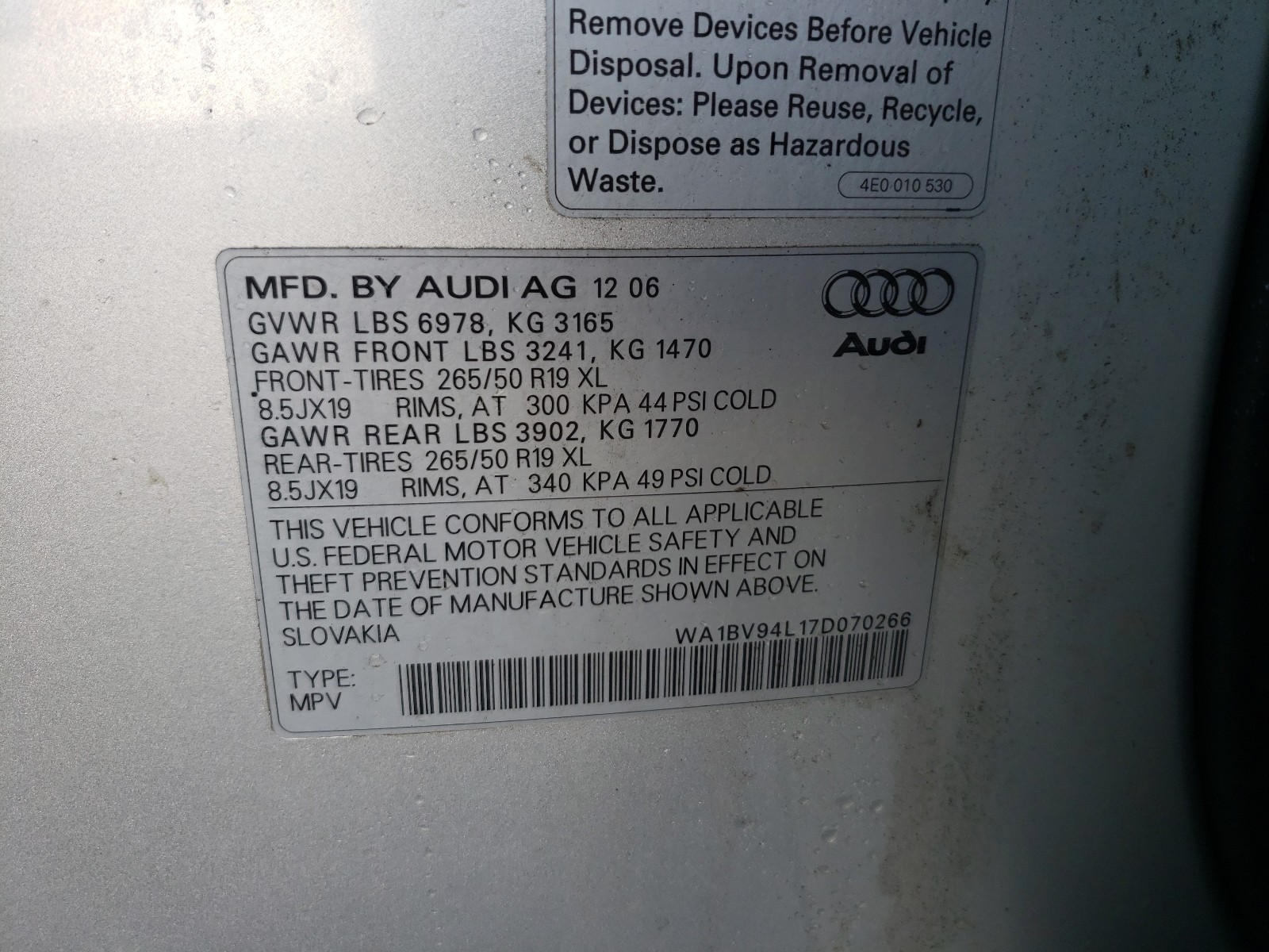 Photo 9 VIN: WA1BV94L17D070266 - AUDI Q7 4.2 QUA 