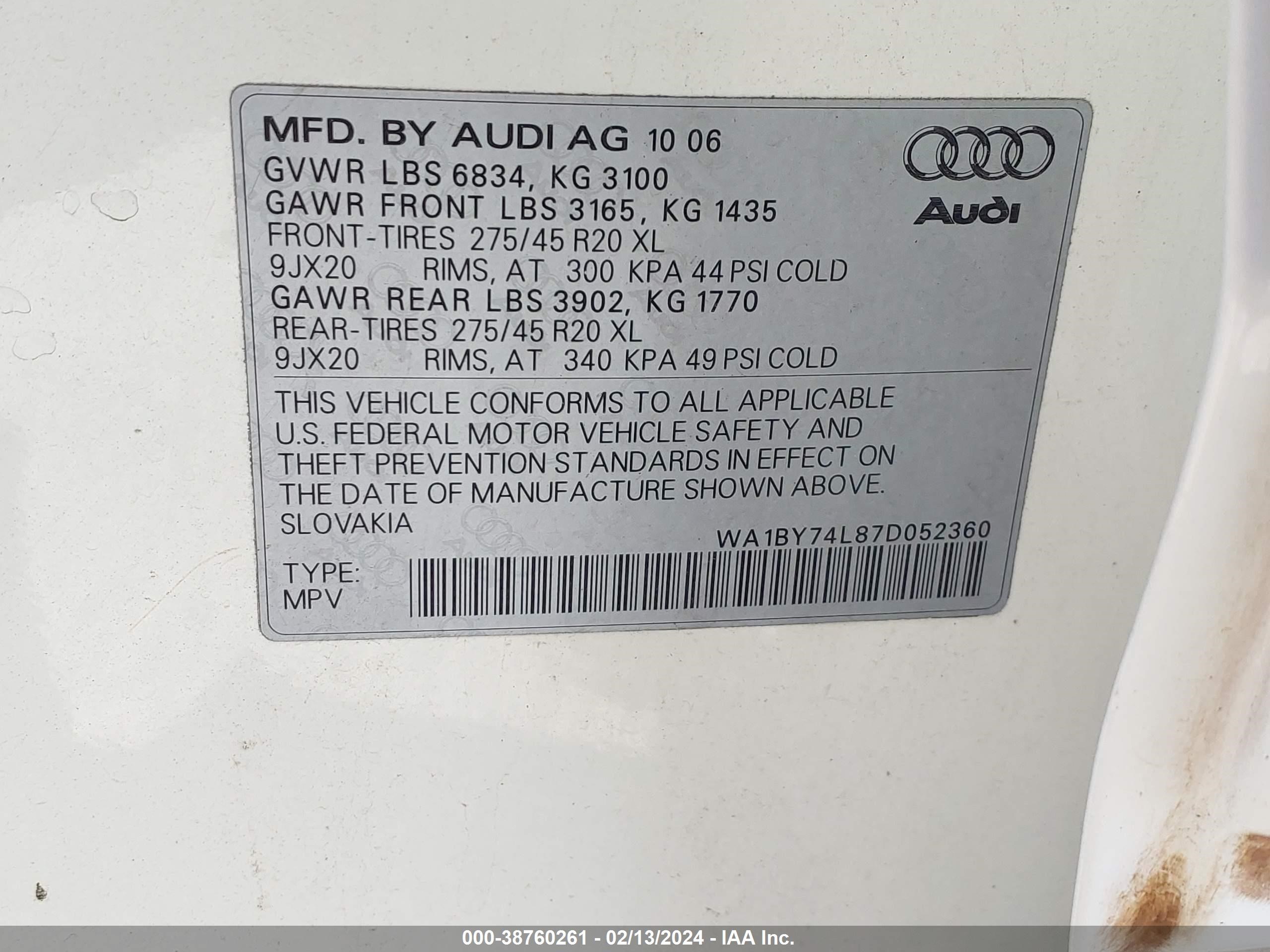 Photo 8 VIN: WA1BY74L87D052360 - AUDI Q7 